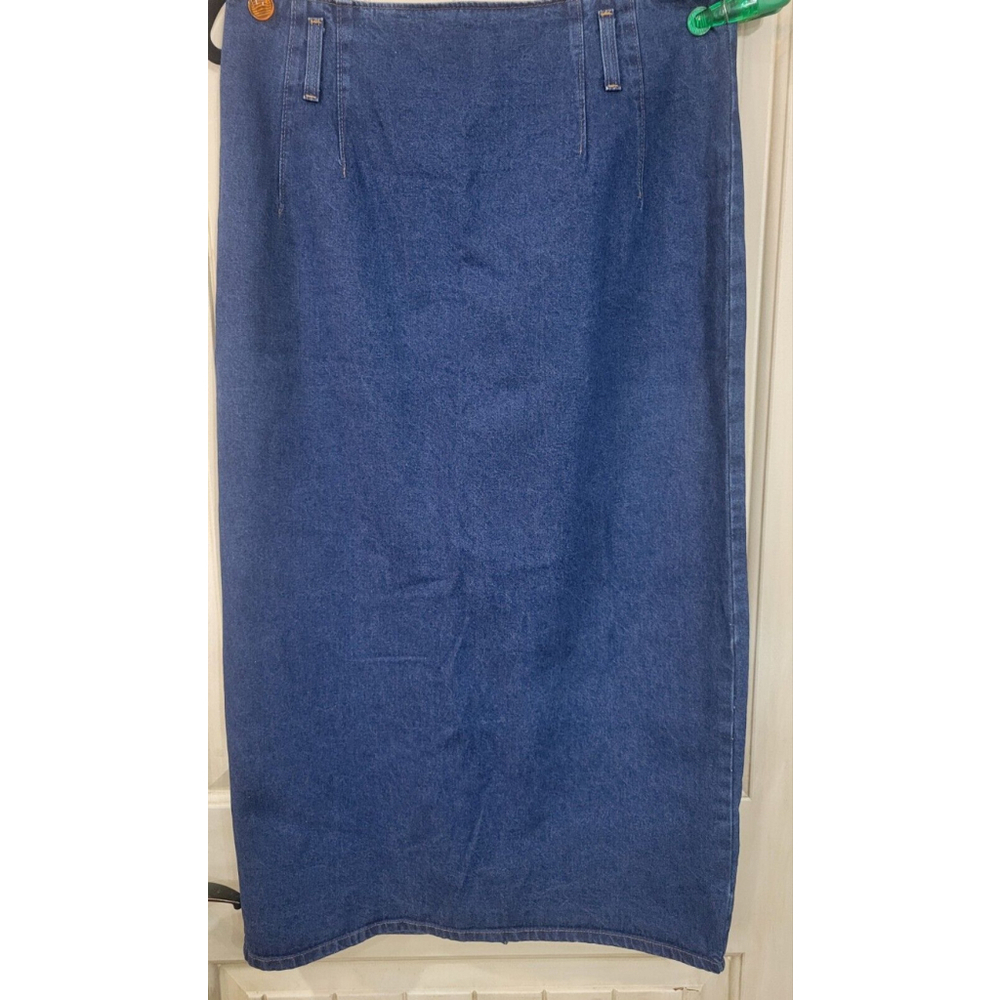 VTG Hunt Club Jean Skirt Womens Size Blue Denim Snap Slit Long Straight